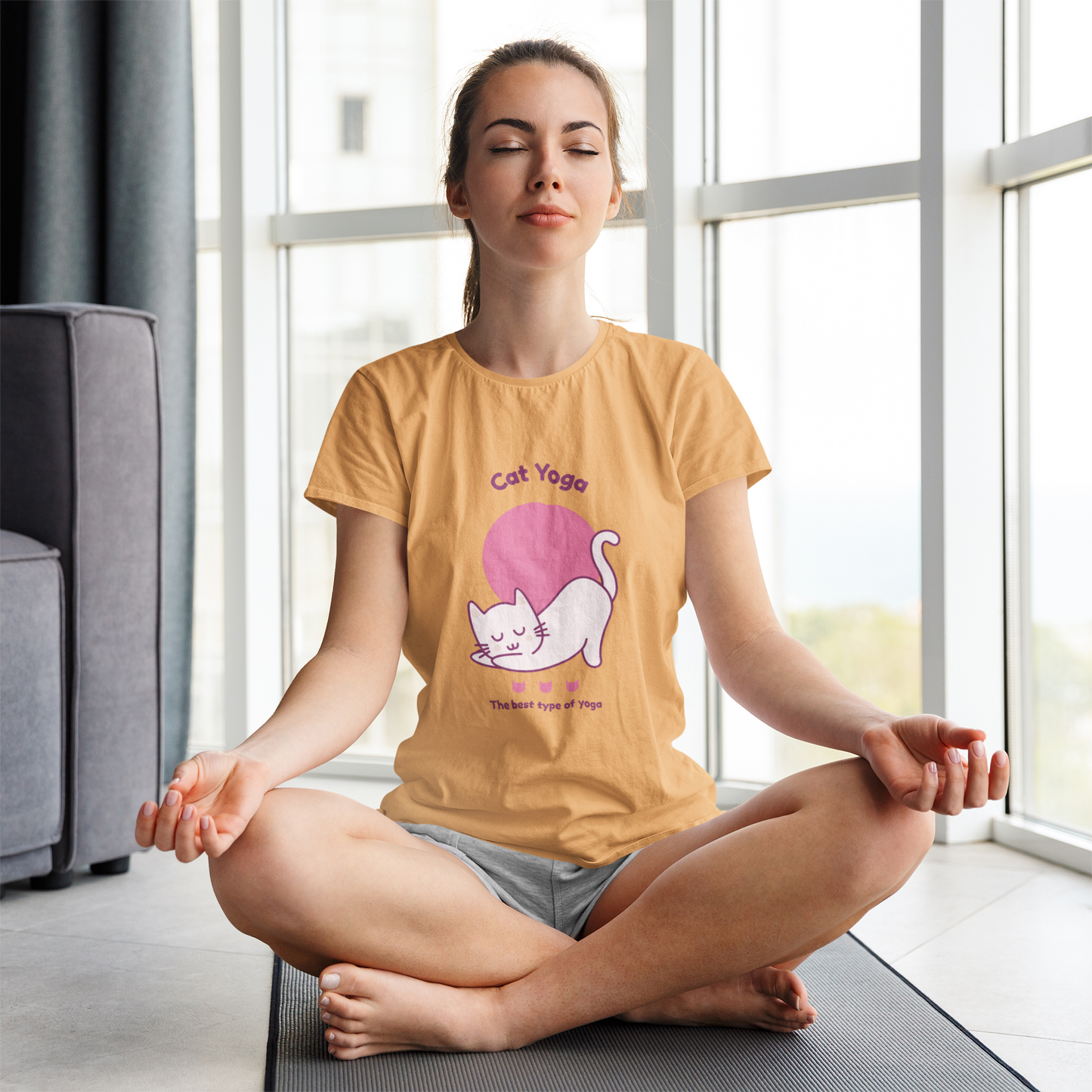 Cat Yoga women T-shirt 180 GSM